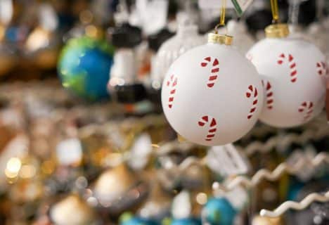 Christmas market store – Christmas balls decorations in the shopping mall Christmas market store - Christmas balls decorations in the shopping mall